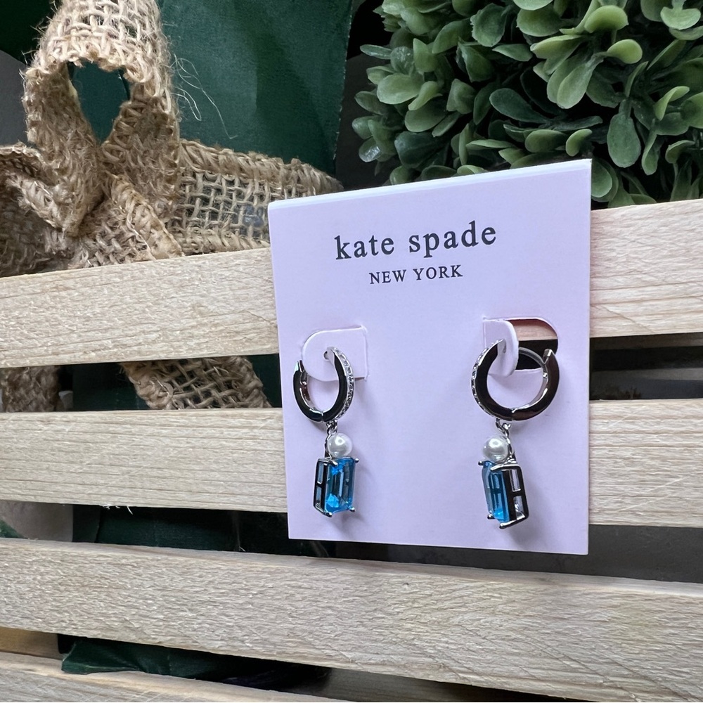 Kate Spade Silver Bouquet Toss Blue Stone Earrings - Picture 3 of 4